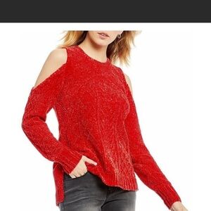 Gibson Latimer opulent treasures Red Holiday cold shoulder women small sweater.